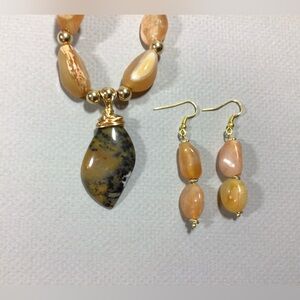 Aventure and Gold Filled Necklace Set with Cheetah Agate Pendant